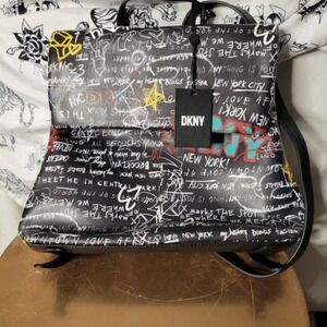 DKNY Tilly Graffiti Foldover Backpack Purse Top Handle